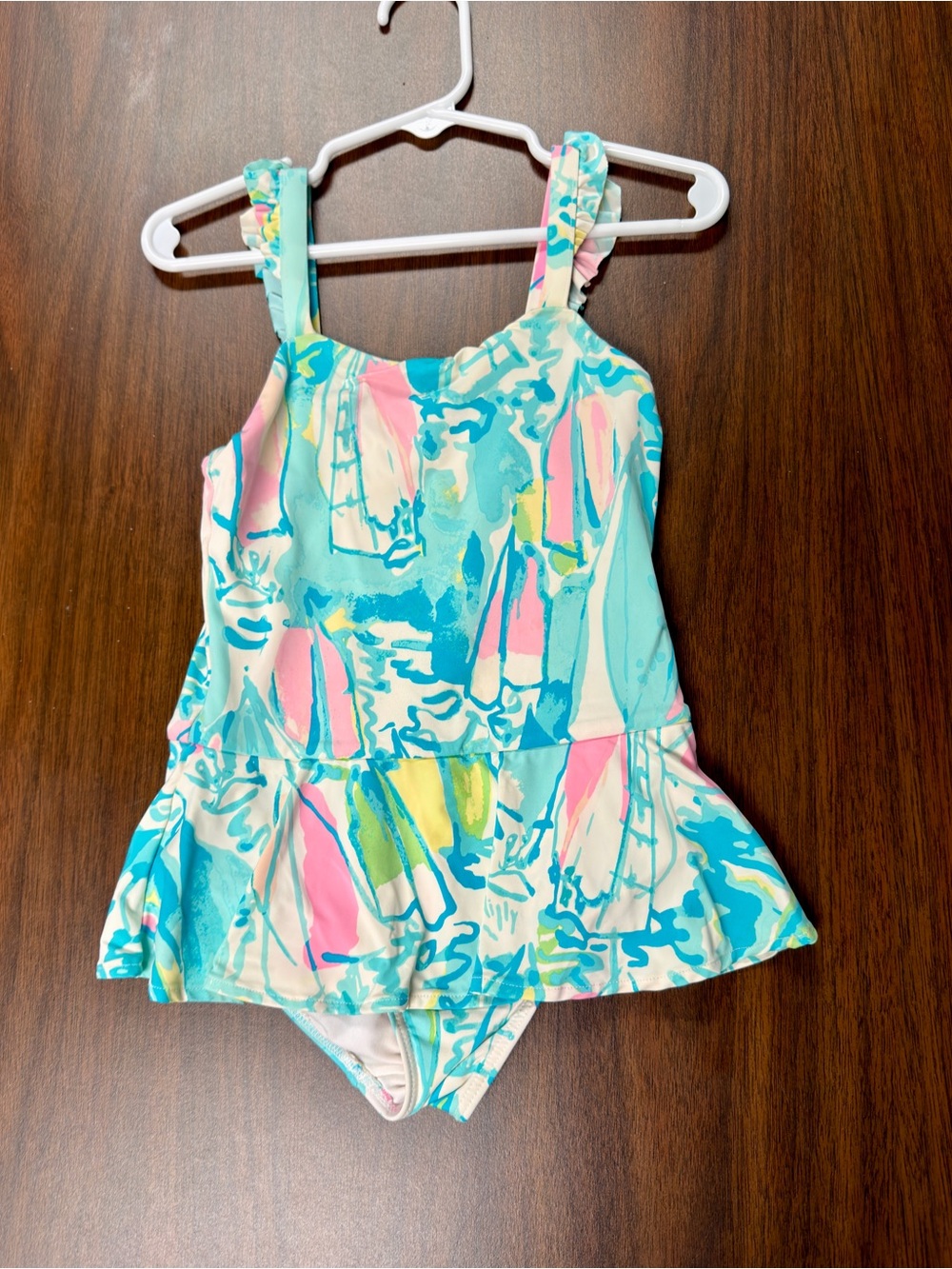 Lilly Pulitzer Turquoise Multi-Color Ruffle Hem One-Piece Swimsuit